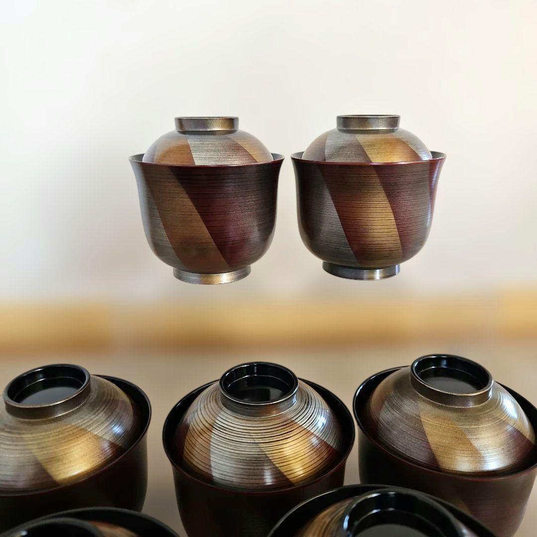 レトロ　姫小椀　朱金銀刷毛目　風車　10客　和モダン　和風　お椀　食事会