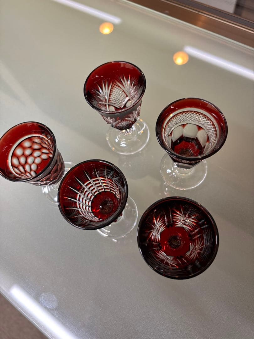 希少品　色被切子グラス5個セット （江戸切子 薩摩切子）