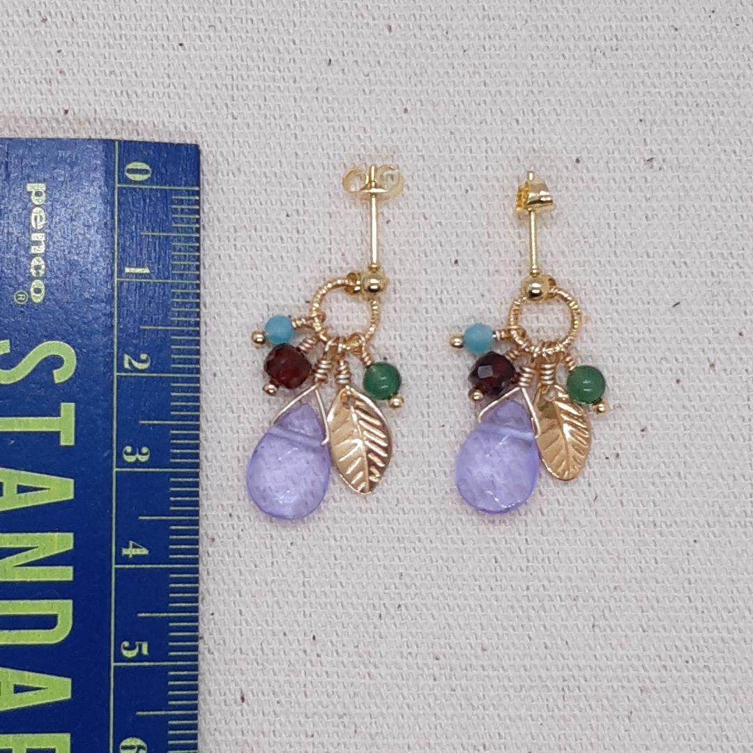パープルジェイドとカラフル天然石のピアス ガーネット ハンドメイド アクセサリー