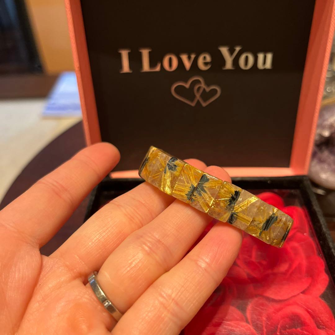 天然石ブレスレット　太陽放射ルチルクォーツ　タイチンルチルクォーツ