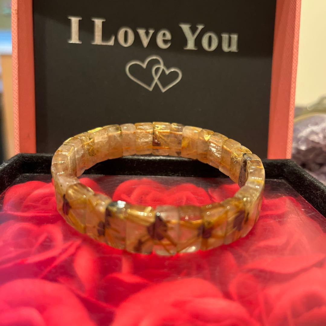 天然石ブレスレット　太陽放射ルチルクォーツ　タイチンルチルクォーツ