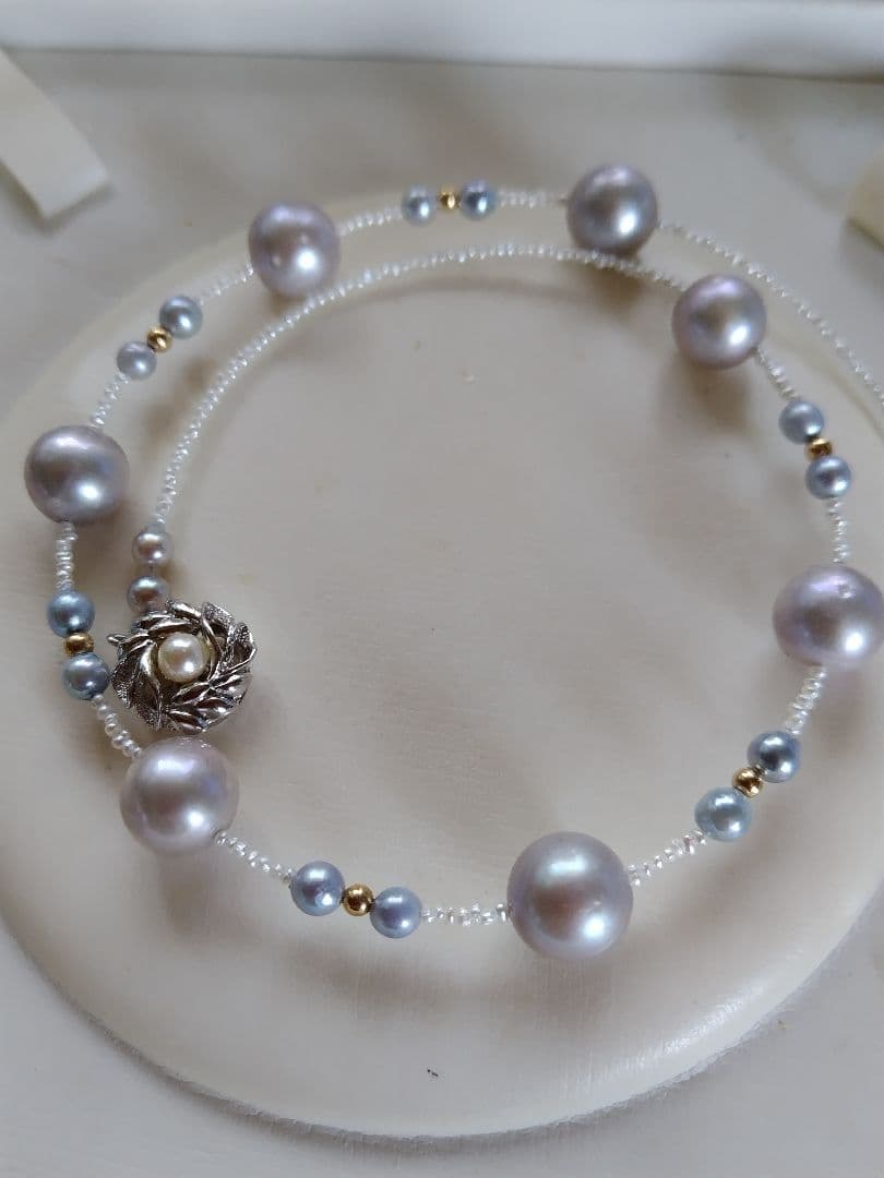 ②【訳あり格安】アコヤ真珠ベビーパール、あこや砂芥子パールの、オメガ風ネックレス