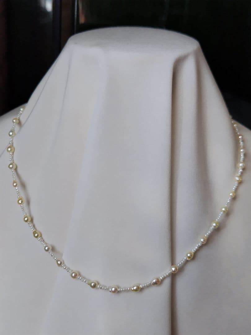 ②【訳あり格安】アコヤ真珠ベビーパール、あこや砂芥子パールの、オメガ風ネックレス