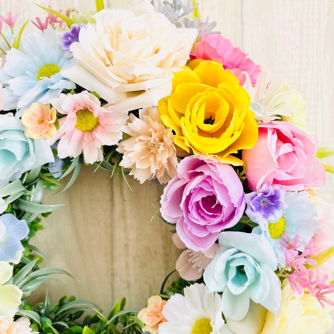 春 リース 春まち パステルカラー フラワーリース イースター ローズ ガーベラ