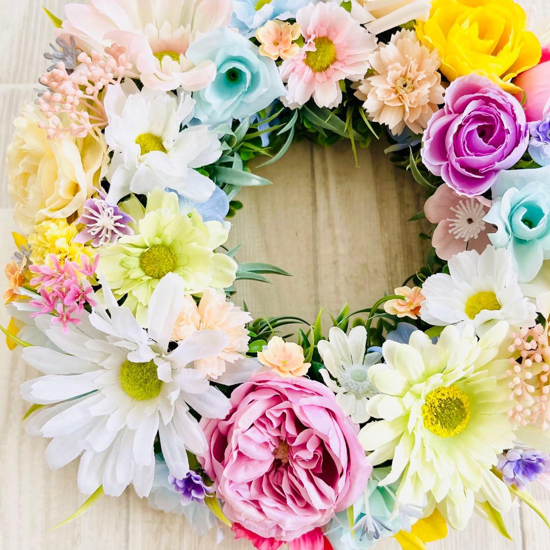 春 リース 春まち パステルカラー フラワーリース イースター ローズ ガーベラ