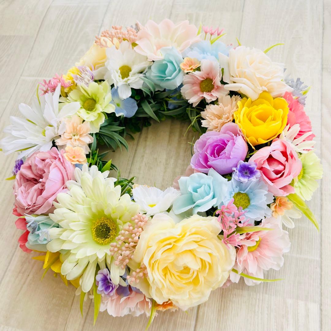 春 リース 春まち パステルカラー フラワーリース イースター ローズ ガーベラ