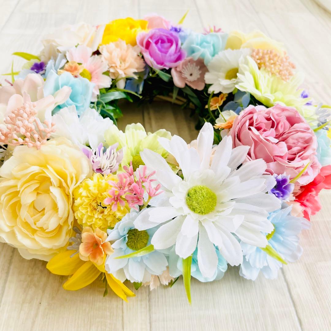 春 リース 春まち パステルカラー フラワーリース イースター ローズ ガーベラ