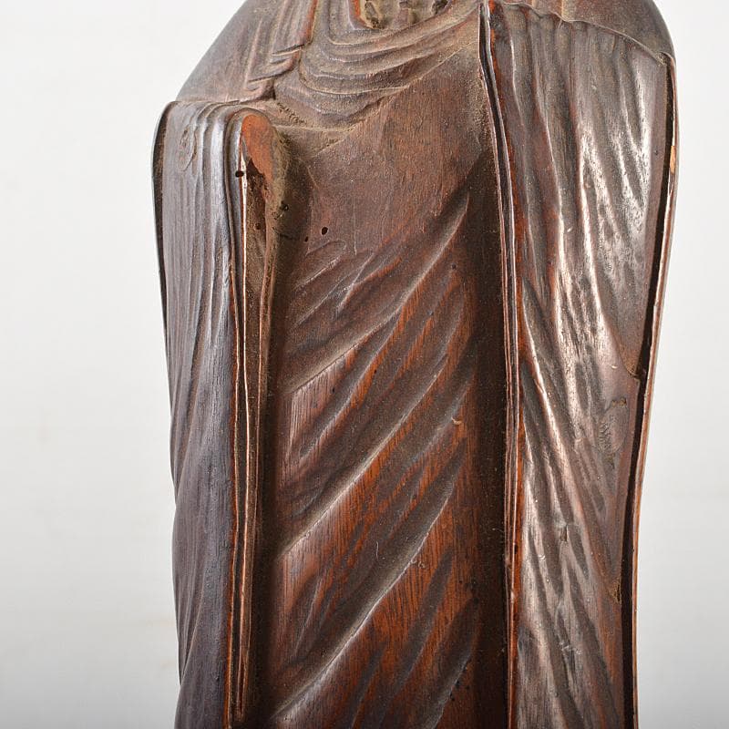 仏教美術　木彫　観音菩薩立像　仏像　在銘　高さ約31cm　時代箱付　MR7171