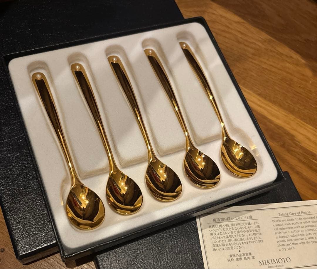 MIKIMOTO ミキモト　パール付きティースプーン　5本セット（ゴールド色）