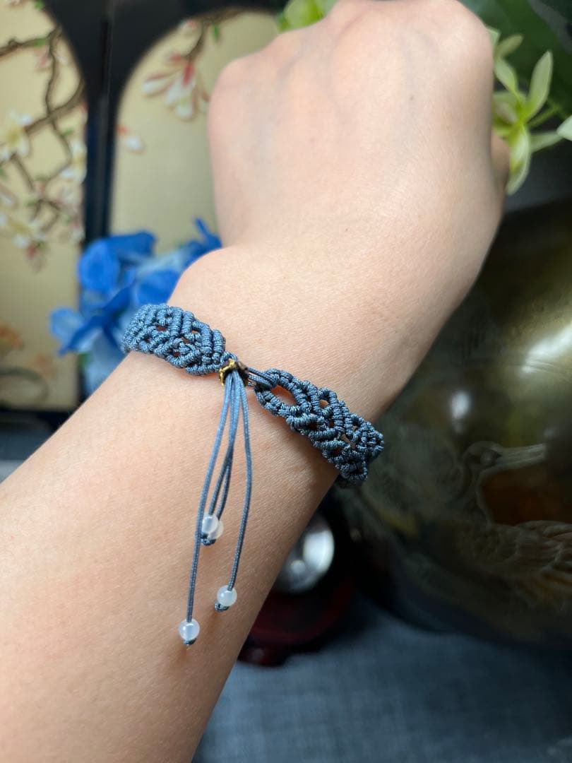 超美品❣️ハンドメイド品‼️天然A貨翡翠　個性、大きめのモクセイの花手編みブレス