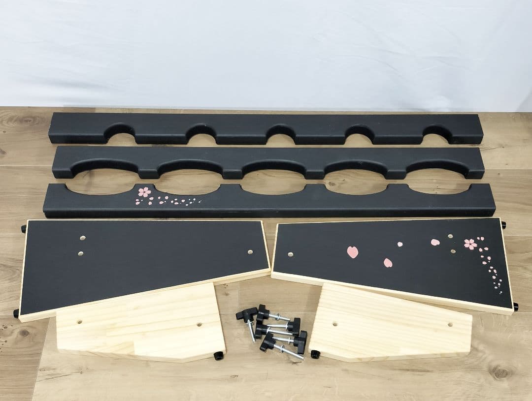 ♪手作り　三味線用スタンド木製 5丁並び　桜モデル　細棹　津軽　三線♪