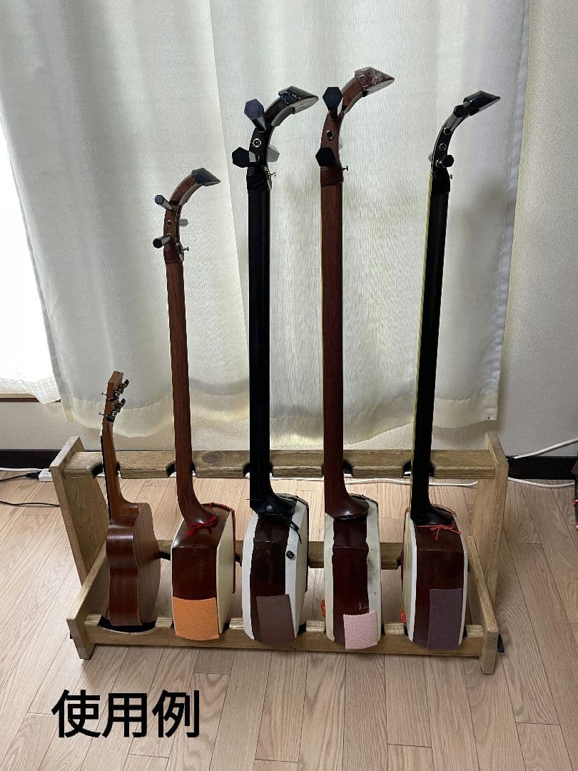 ♪手作り　三味線用スタンド木製 5丁並び　桜モデル　細棹　津軽　三線♪