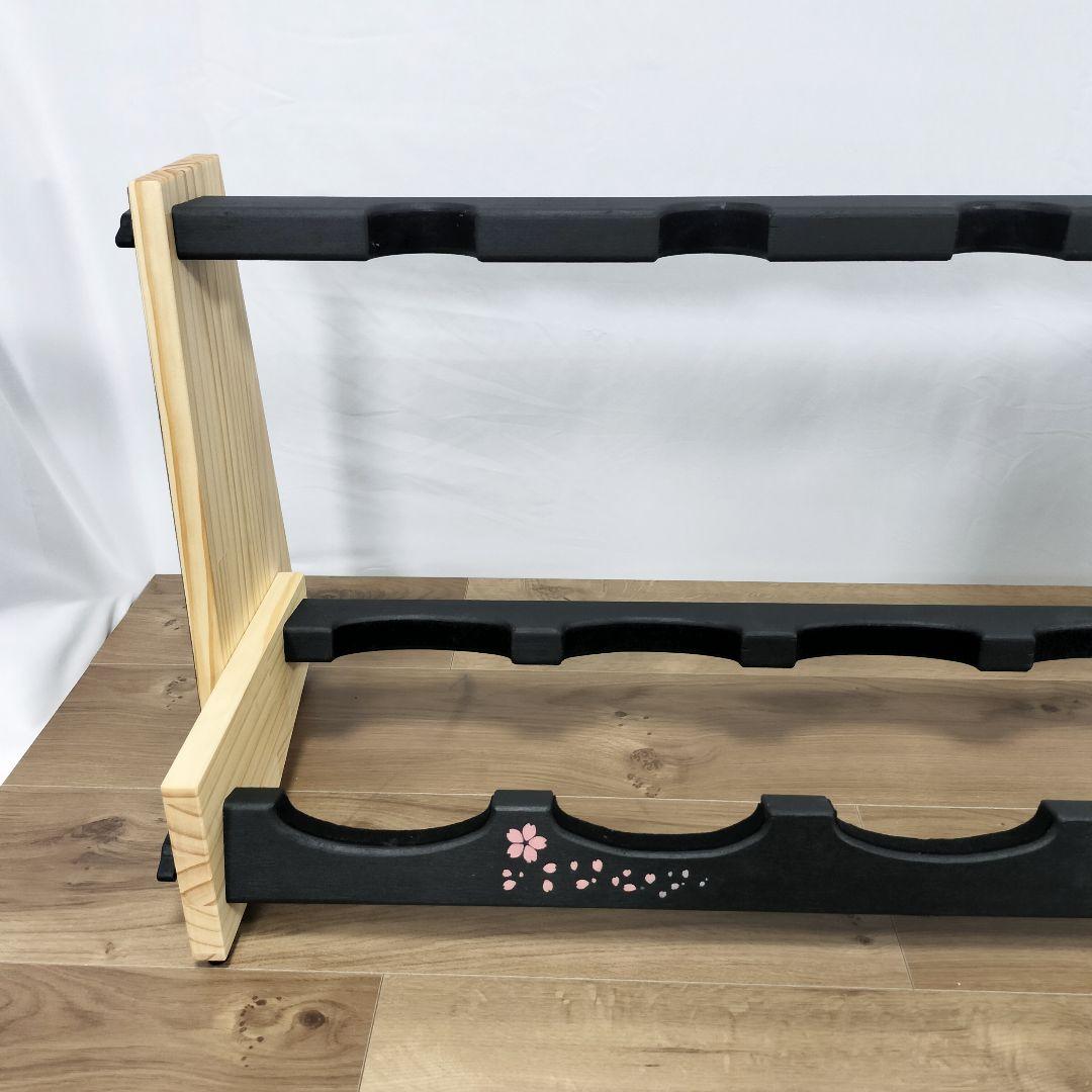 ♪手作り　三味線用スタンド木製 5丁並び　桜モデル　細棹　津軽　三線♪