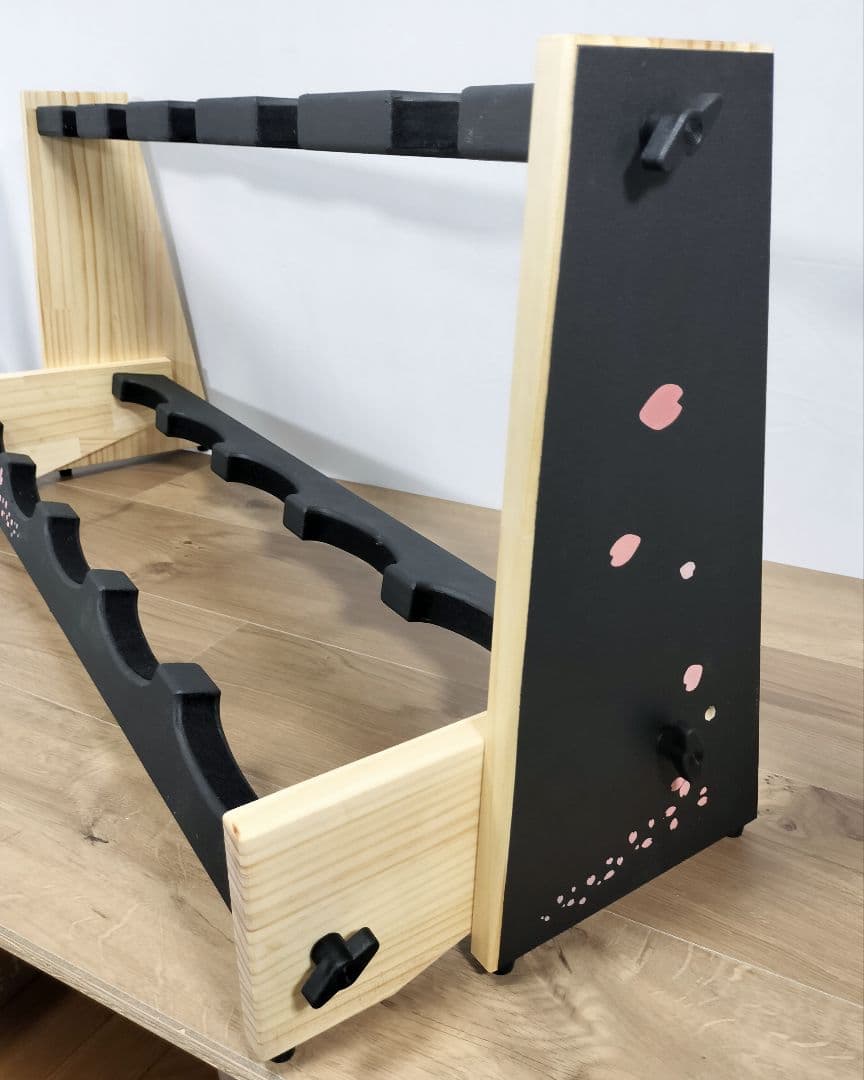 ♪手作り　三味線用スタンド木製 5丁並び　桜モデル　細棹　津軽　三線♪