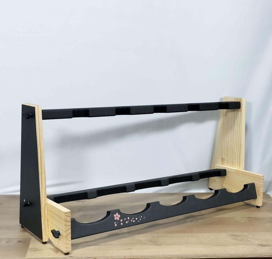 ♪手作り　三味線用スタンド木製 5丁並び　桜モデル　細棹　津軽　三線♪