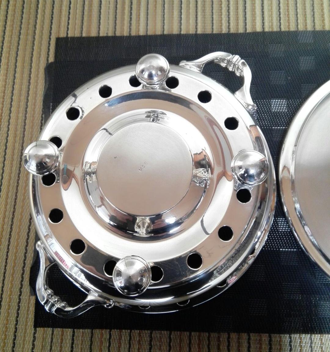 ☆a621、純銀製メッキ　ヨーロッパアンティーク　フラットヒーター食器ウォーマー