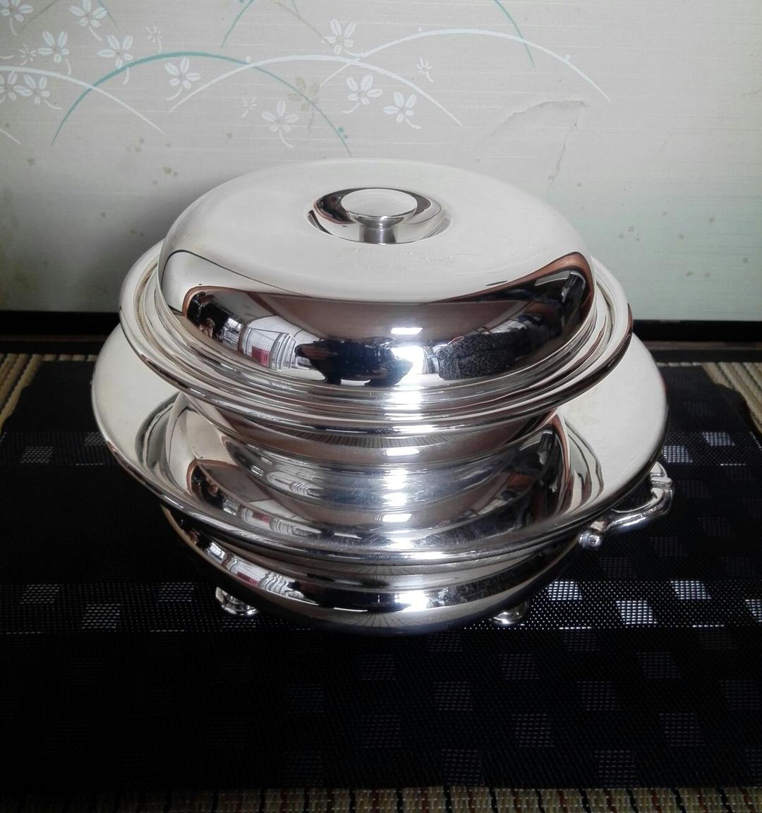 ☆a621、純銀製メッキ　ヨーロッパアンティーク　フラットヒーター食器ウォーマー