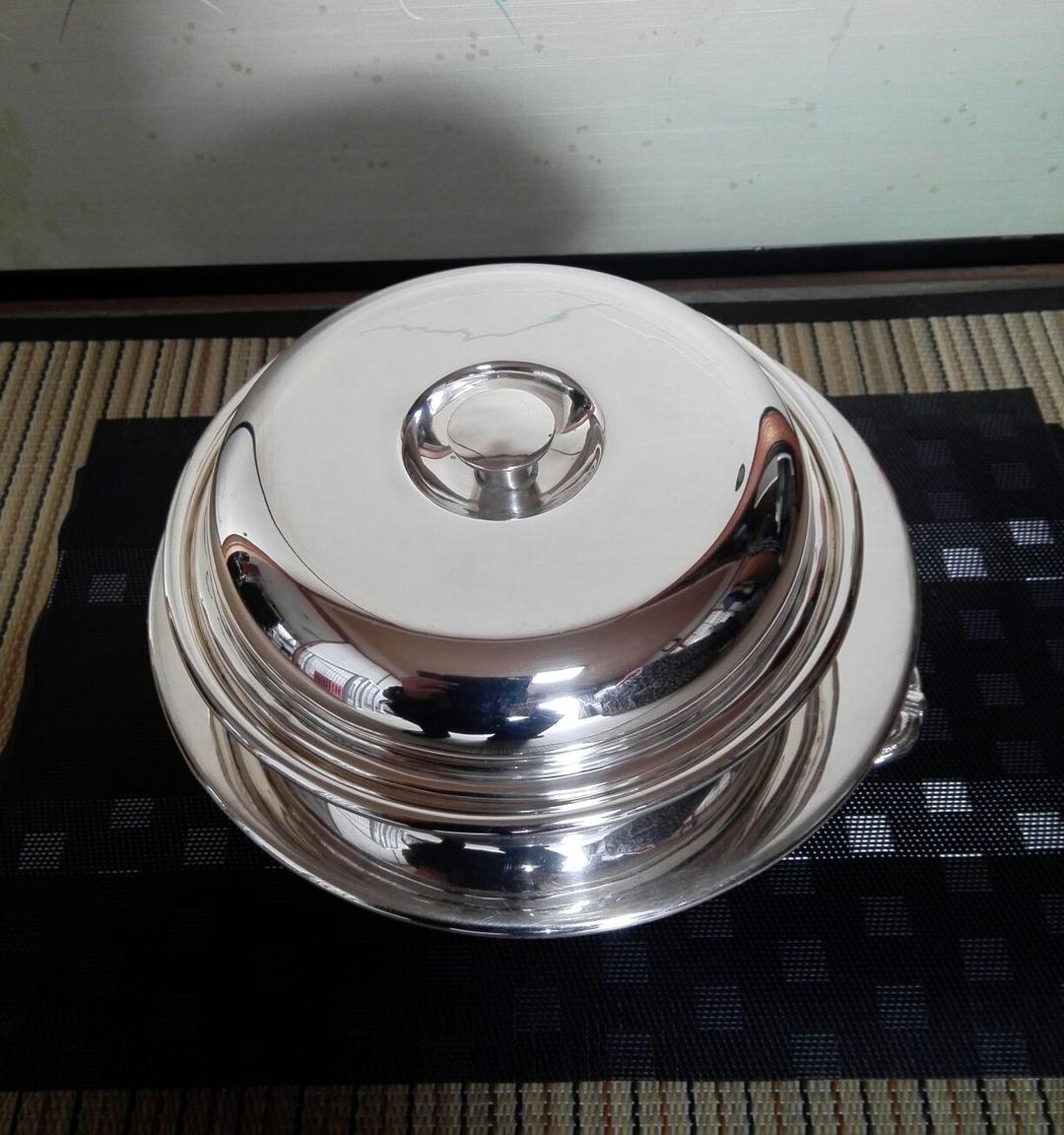 ☆a621、純銀製メッキ　ヨーロッパアンティーク　フラットヒーター食器ウォーマー