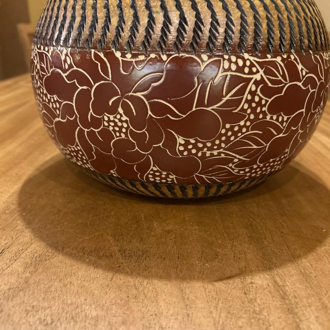 中国工芸品 茶壷 飛びかんな 彫刻絵付 希少