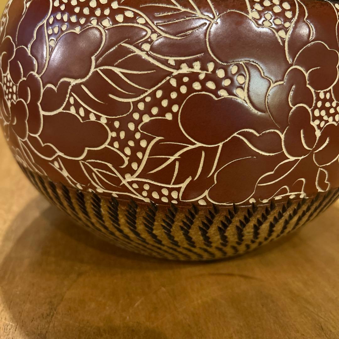 中国工芸品 茶壷 飛びかんな 彫刻絵付 希少