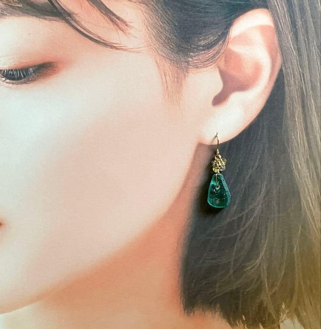 Kaya◆希少ローマングラスピアス✧マルチカラーサファイア/レモンクォーツ