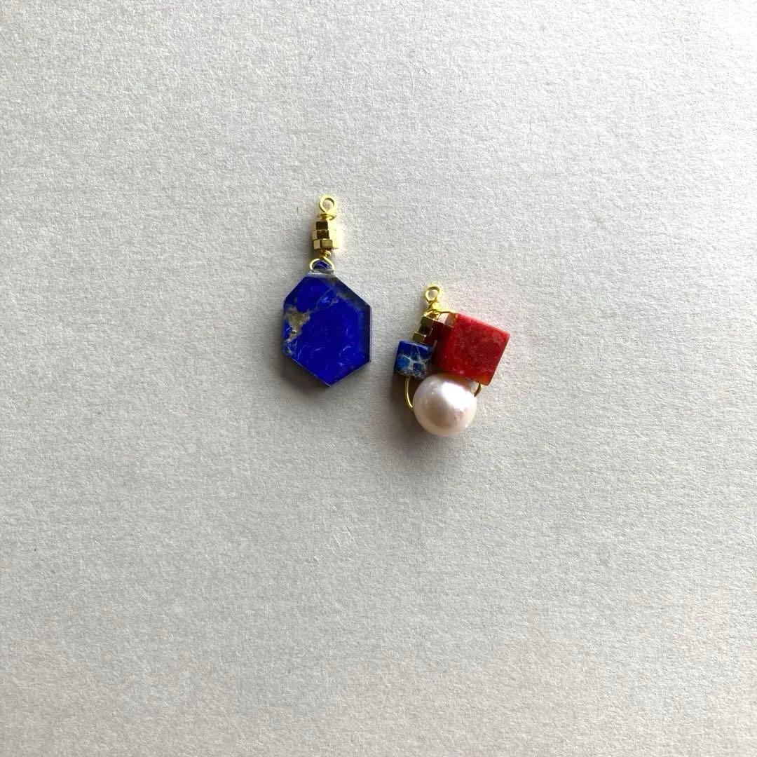 no.004 赤珊瑚とパールとラピスのコンポジット