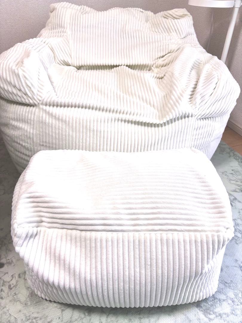 コーデュロイ ビーズソファ アイボリー　LOOSY HUGME