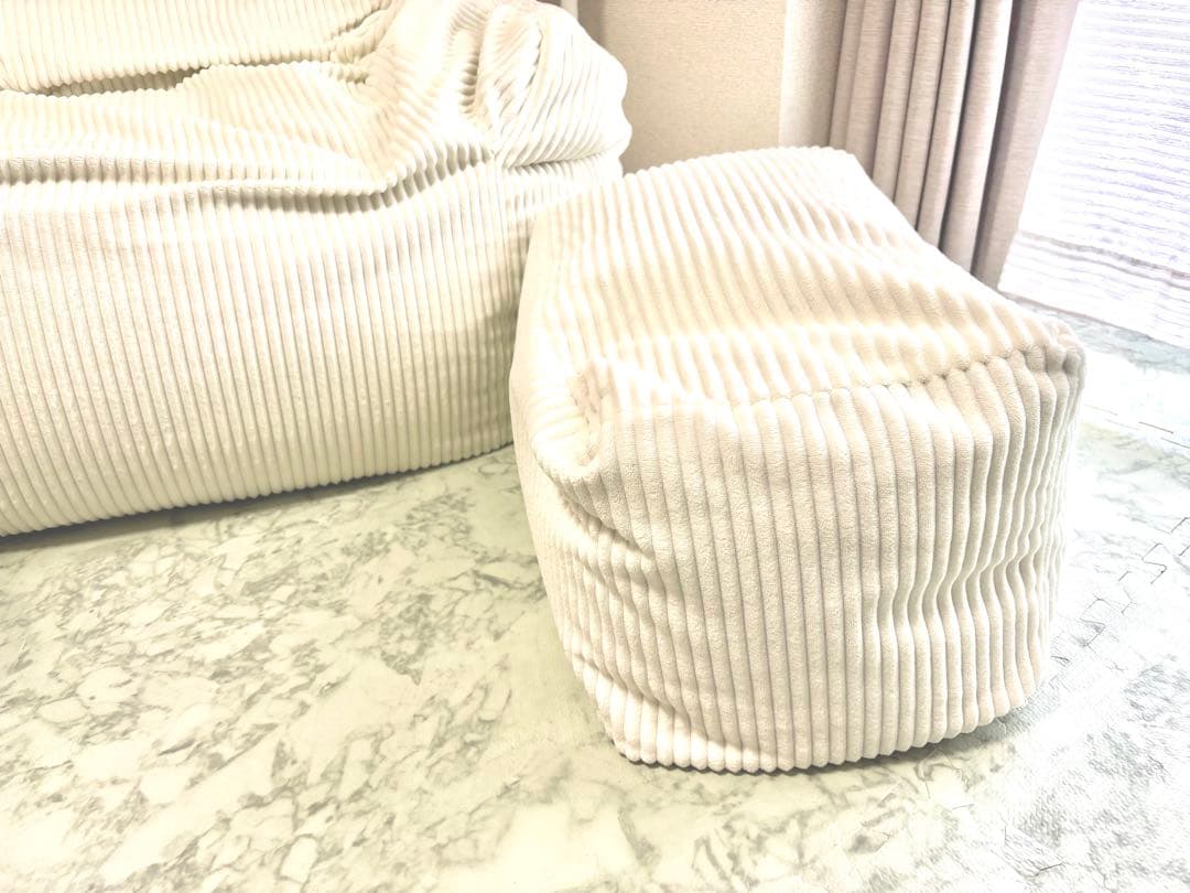コーデュロイ ビーズソファ アイボリー　LOOSY HUGME