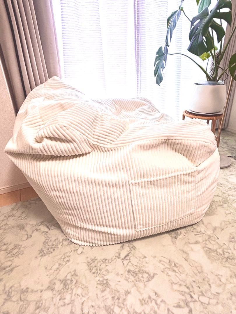 コーデュロイ ビーズソファ アイボリー　LOOSY HUGME