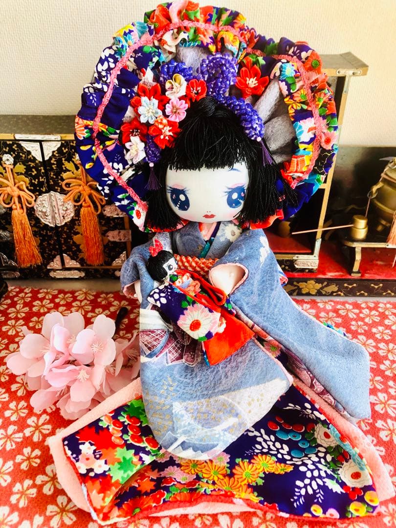 ＊着物 文化人形 お人形 布人形 約30cm &7cmお引きずり着物 古布＊