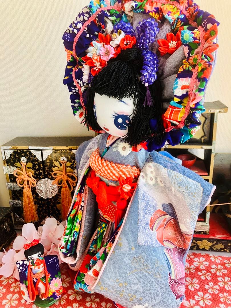 ＊着物 文化人形 お人形 布人形 約30cm &7cmお引きずり着物 古布＊