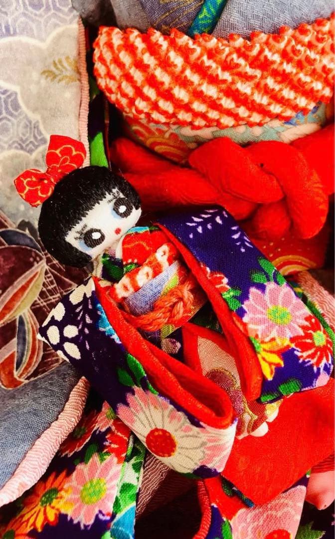 ＊着物 文化人形 お人形 布人形 約30cm &7cmお引きずり着物 古布＊