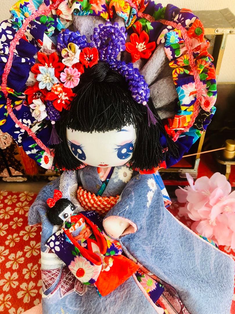 ＊着物 文化人形 お人形 布人形 約30cm &7cmお引きずり着物 古布＊