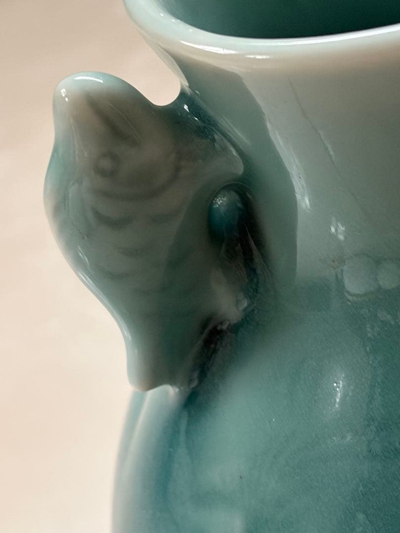 壺　花瓶　鶴と鯉　陶磁器　砧青磁