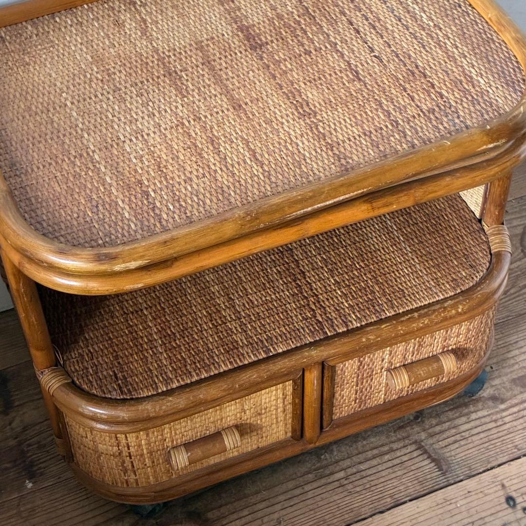 ヴィンテージ ラタン TVボード 回転式 ラック テレビ台