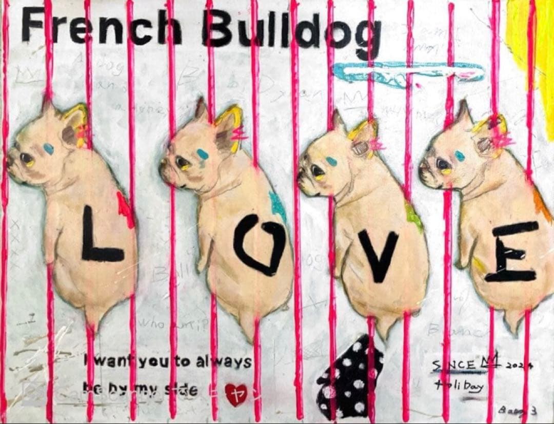 フレンチブルドッグ　犬　ポップアート　キャンバスF6号　アクリル画　BAEZ3