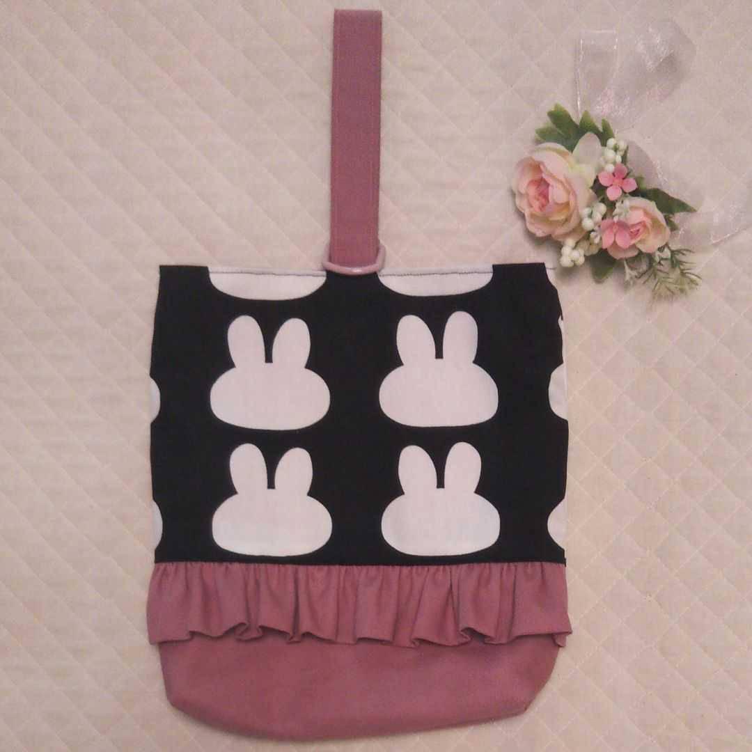 うさぎブラック レッスンバッグ ピンク 上靴袋 体操服袋 入学3点セット