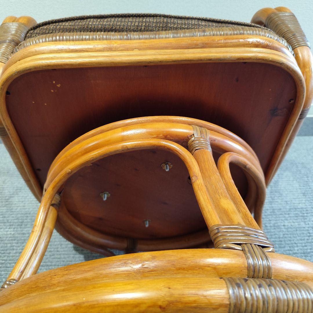 極上品 Kazama ラタン 回転 チェア クッション付 籐 ハイチェア