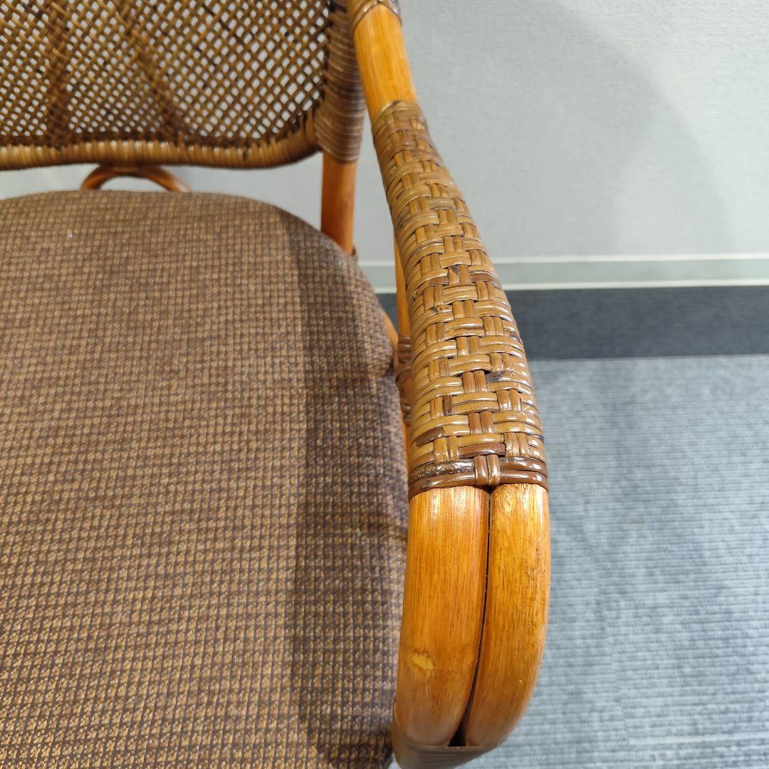 極上品 Kazama ラタン 回転 チェア クッション付 籐 ハイチェア