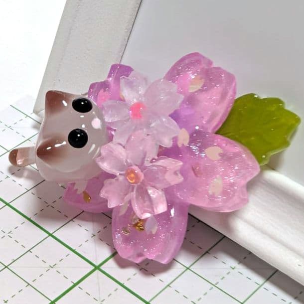 猫　レジンヘアゴム　桜　桜餅カラー