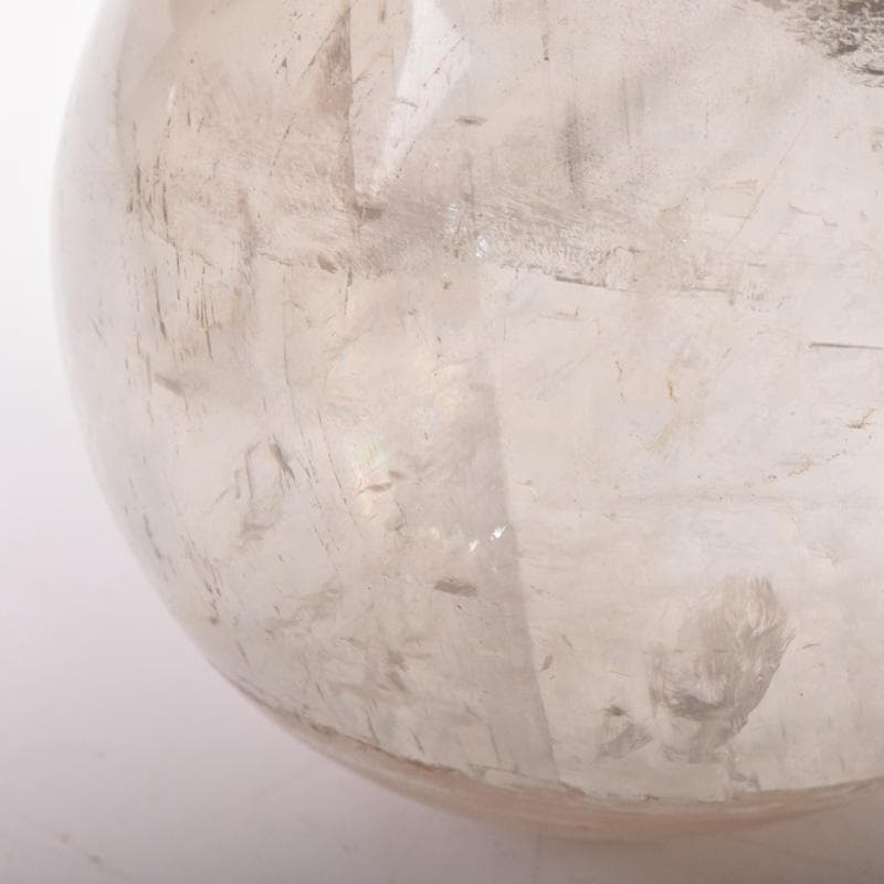 天然石　寒水石　飾玉　直径約7cm　置物　大理石台・時代箱付　C　7459
