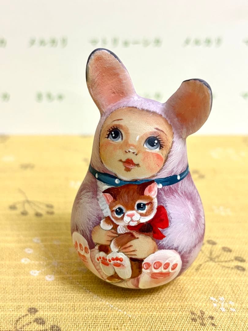 ロシア　マトリョーシカ　おきあがりこぼし　うさぎ人形と猫　作家もの