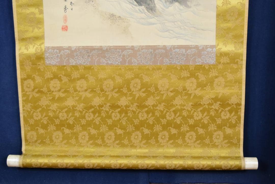 【真作】玉秀/山水人物図/掛軸/名家伝来/AA-637