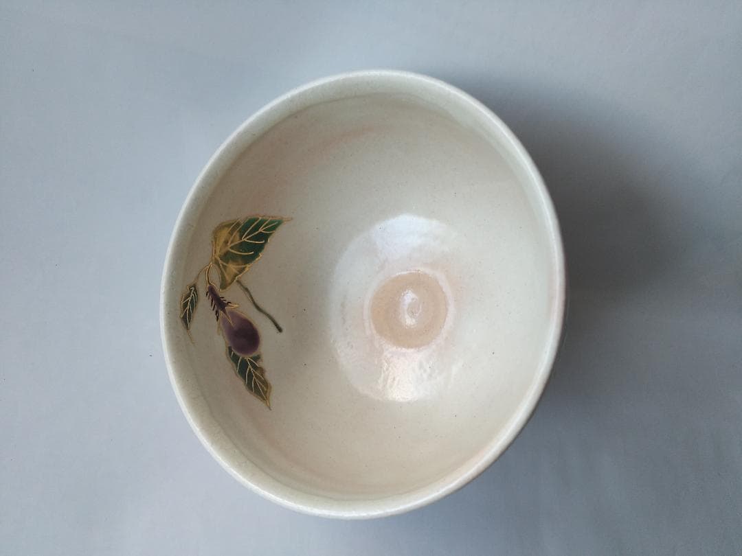 京焼 平安 巌窯 山川敦司 作 粉引 茄子 茶碗 共箱 共布 栞 抹茶碗 新品