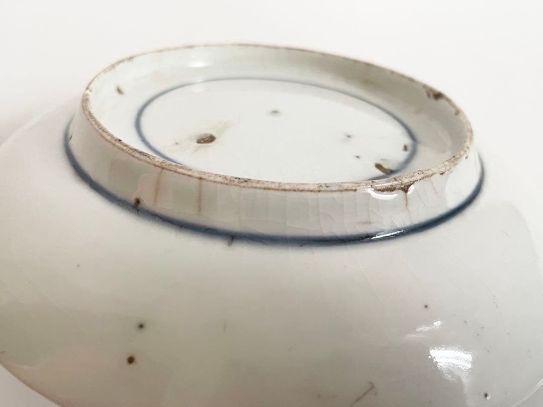 骨董　アンティーク　藍九谷　古九谷金銀彩　蛸唐草扇文　丸皿　五寸皿