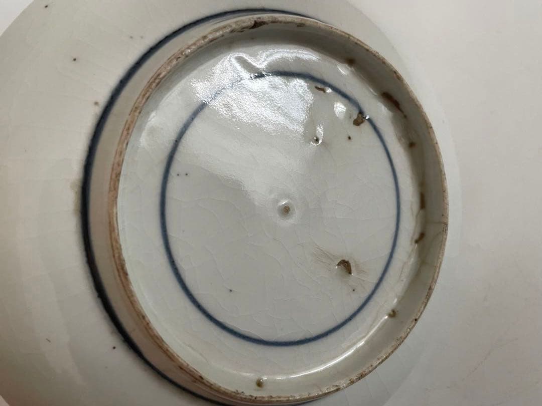 骨董　アンティーク　藍九谷　古九谷金銀彩　蛸唐草扇文　丸皿　五寸皿