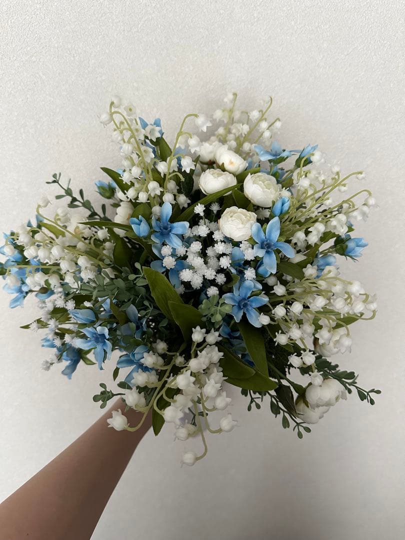 【結婚式 新郎新婦 造花】青と白ブーケ コサージュセット
