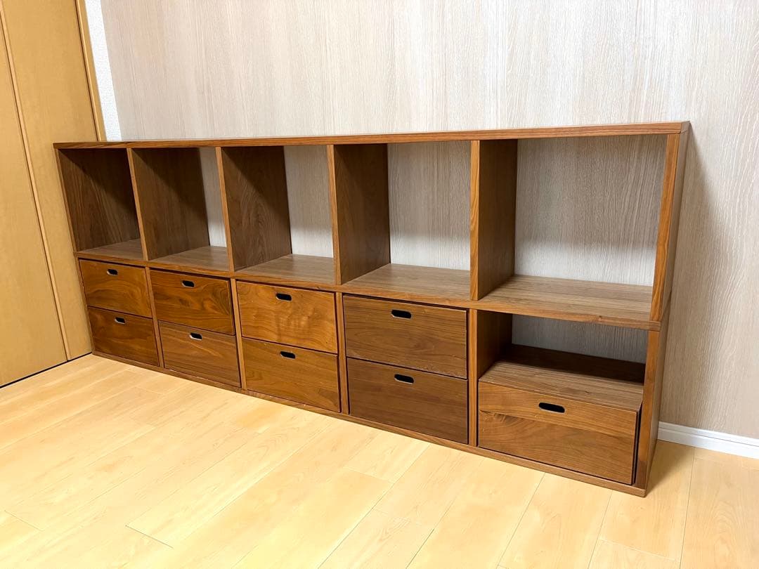 無印 スタッキングシェルフ 5×2 ウォールナット 引き出し付き