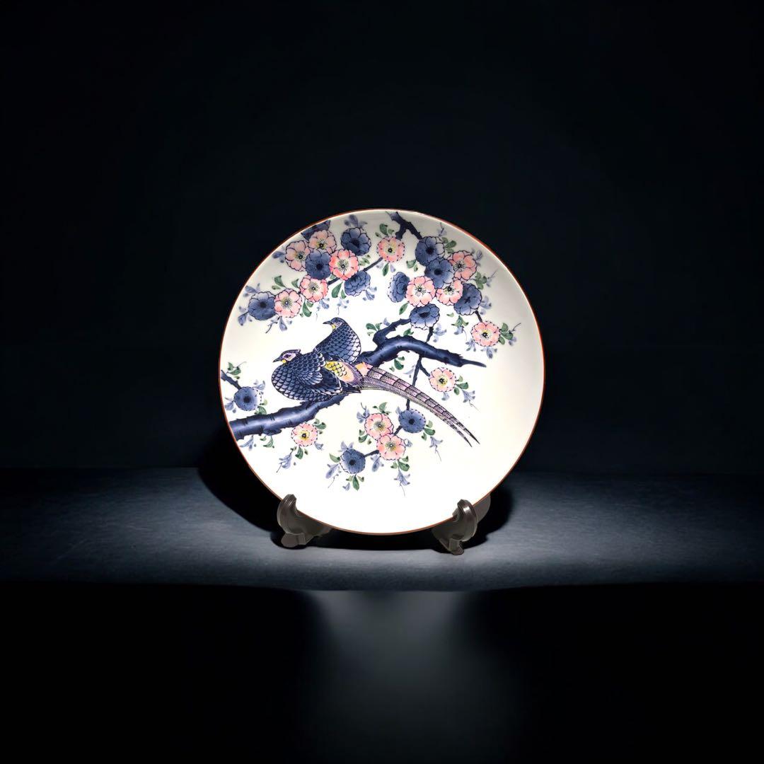 有田焼　伊万里　峯山作　桜花雑子文大皿　色絵　手書き　肥前燒 桐箱付き　古美術