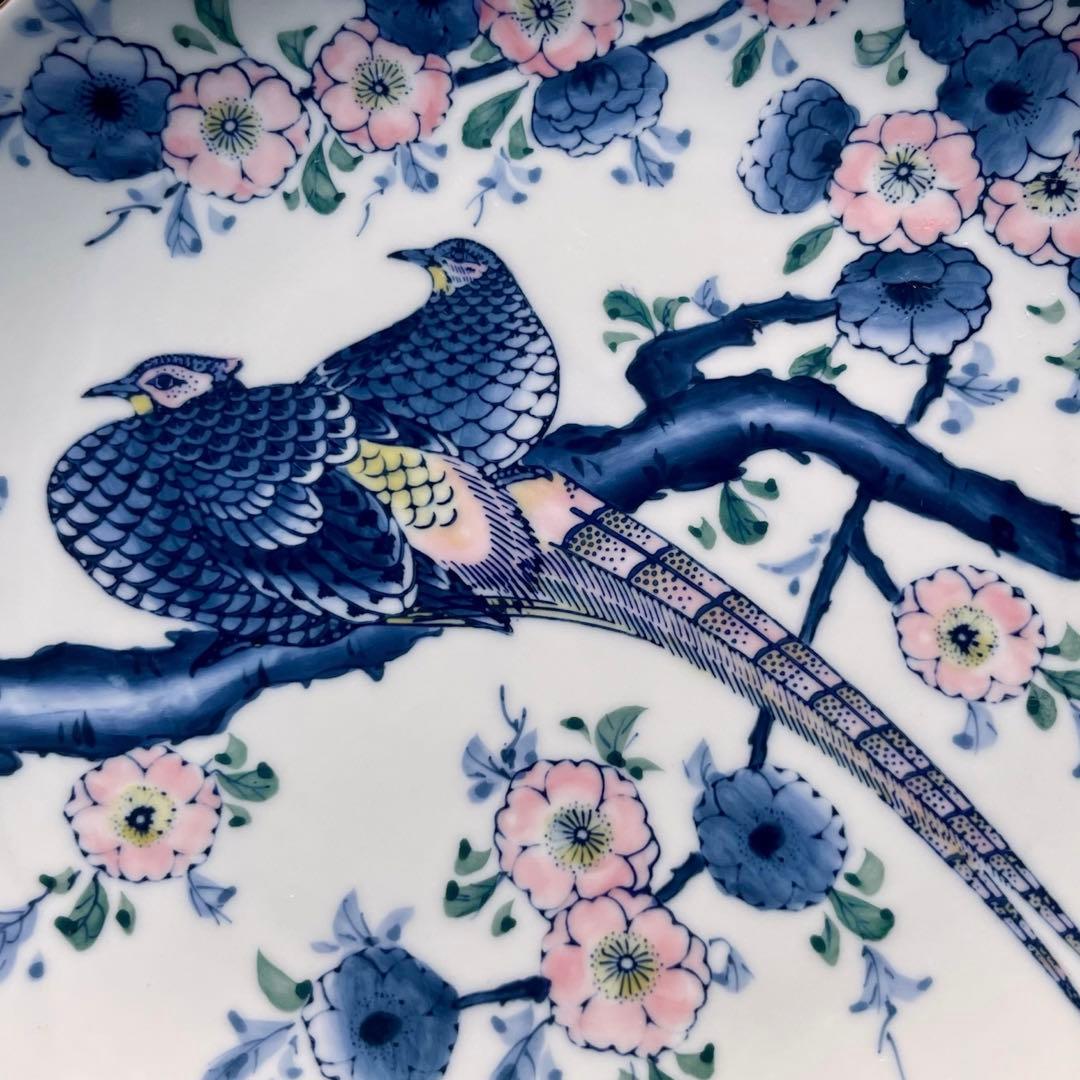 有田焼　伊万里　峯山作　桜花雑子文大皿　色絵　手書き　肥前燒 桐箱付き　古美術